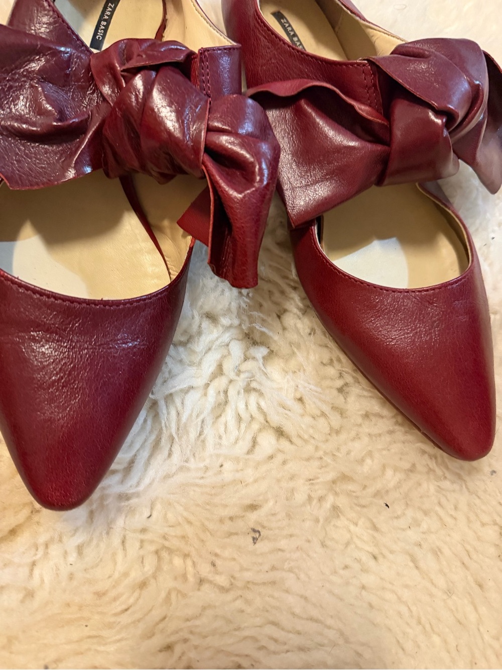 Zara Wine Red Pointed-Toe Flats with Bow
